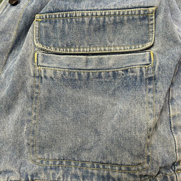 VTG Andy John Womens Denim Jacket Large Distressed Barn Chore Utility Work Coat - Picture 13 of 16